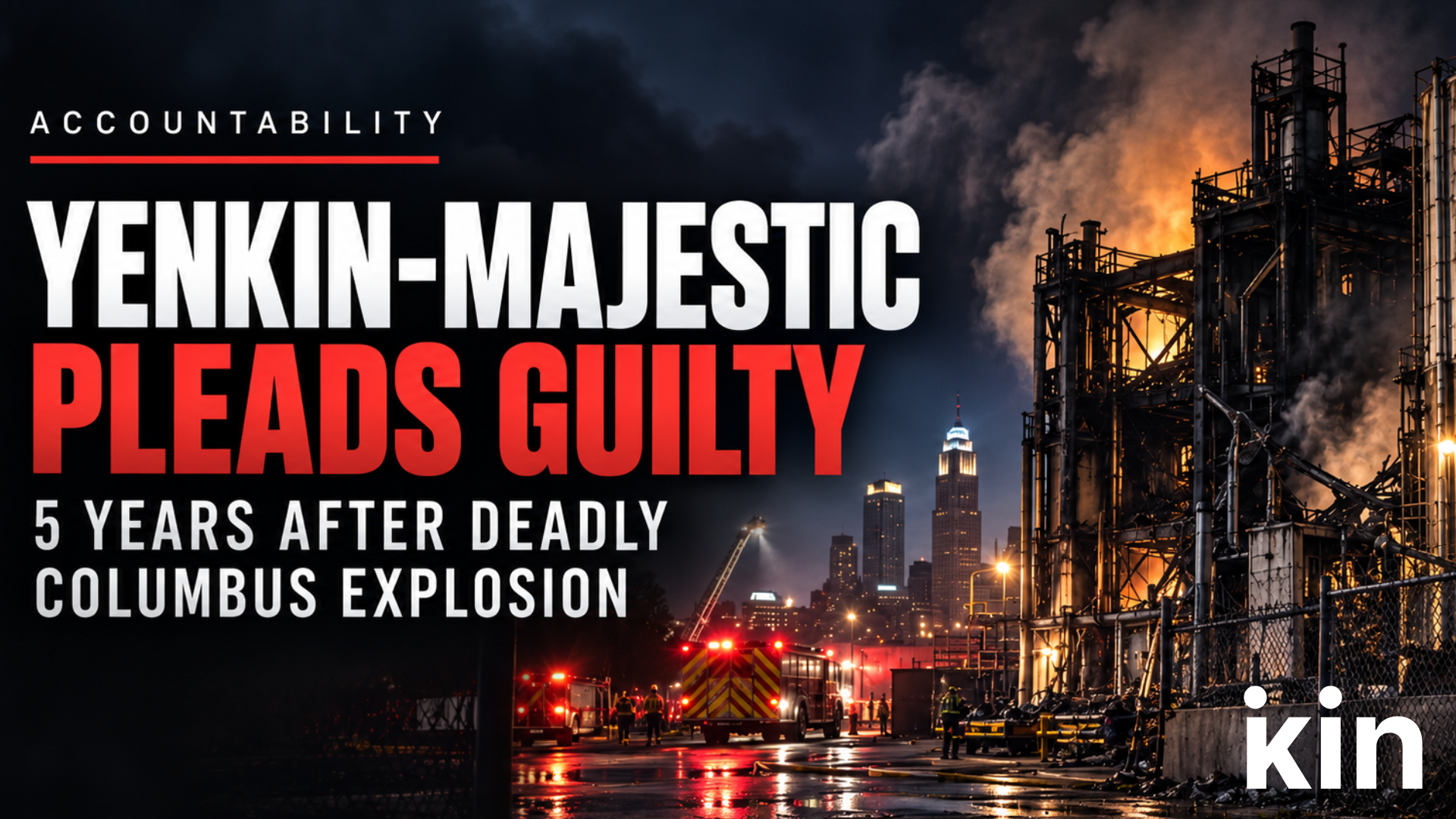 The Yenkin-Majestic/OPC Polymers resin plant in Columbus following the April 8, 2021 explosion and fire that killed worker Wendell Light and injured eight others.