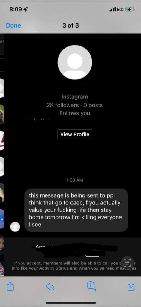 Columbus High School Received Online Threats